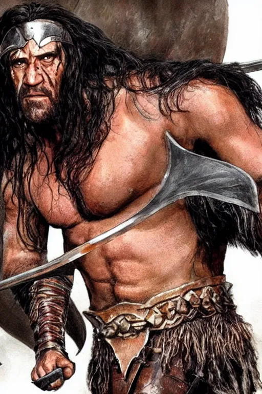 Image similar to concept art of clive owen as conan the barbarian