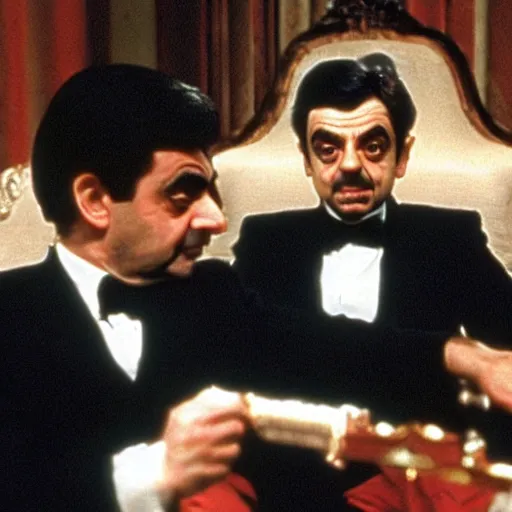 Prompt: Rowan Atkinson playing Mr Bean in the seminal scene from the oscar-winning movie The Godfather (1972)