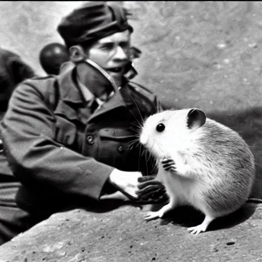 Image similar to a hamster in ww 2 fighting with the germans