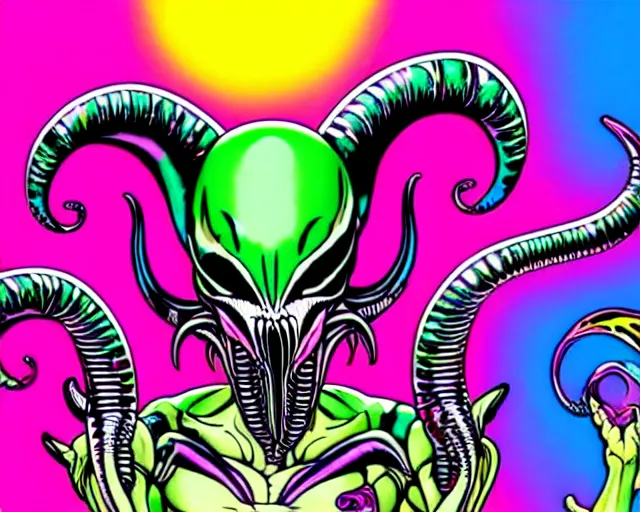 Image similar to lisa frank's xenomorph buffet