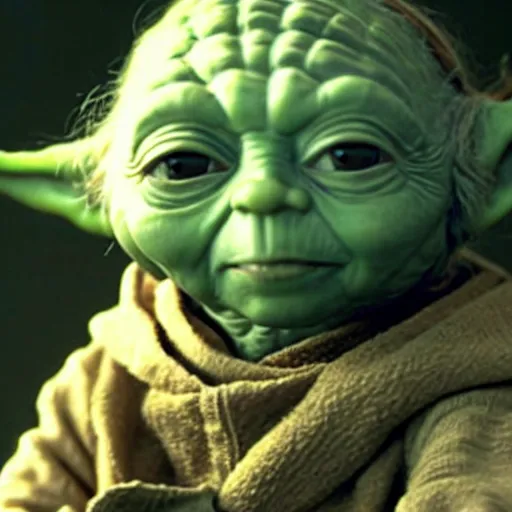 Prompt: film still of emma stone as yoda