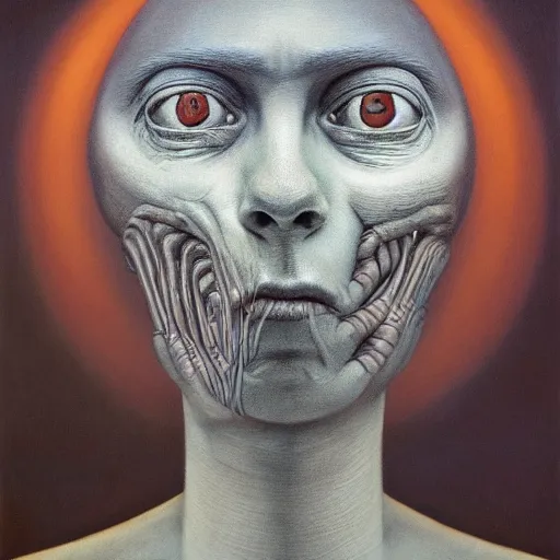 Image similar to her eyes wide by zdzisław beksinski, jeffrey smith and h. r. giger, oil on canvas, xf iq 4, f / 1. 4, iso 2 0 0, 1 / 1 6 0 s, 8 k, raw, unedited, symmetrical balance, in - frame