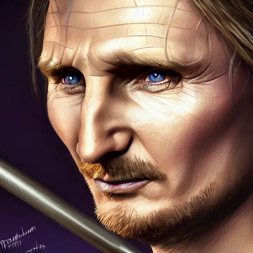 Prompt: liam neeson as rapunzel ( ( ( disney ) ) ), digital painting, extremely detailed, 4 k, intricate, brush strokes, mark arian, artgerm, bastien lecouffe - deharme