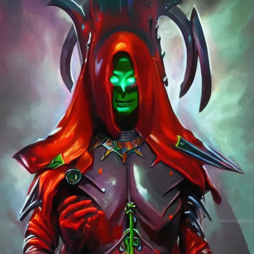 Prompt: Bright, colorful, realistic dark gritty individual warhammer 40 Dark eldar full body and head shot backlighting, kodachrome, high contrast, highly detailed, sharp focus, digital painting, concept art, illustration, trending on artstation, comic book by Alex Ross cover art