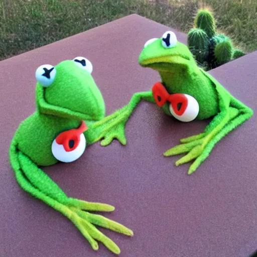 Prompt: kermit the frog, made out of cactus