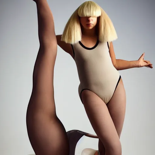 Image similar to sia furler wearing a skin colored leotard full body artistic photoshoot