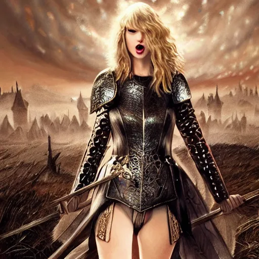 Image similar to the picture of taylor swift in a knight armor, epic fantasy art, mystical, mystic atmosphere, mythology, photo realistic, high detail, ultra realistic, hyper realistic, high definiton, 4 k uhd,