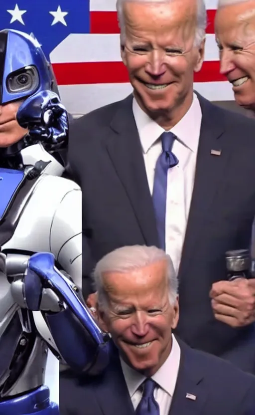 Image similar to robocop punching joe biden in the face, slow motion still