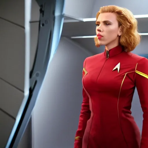 highly detailed scarlett johansson wearing a star trek | Stable Diffusion