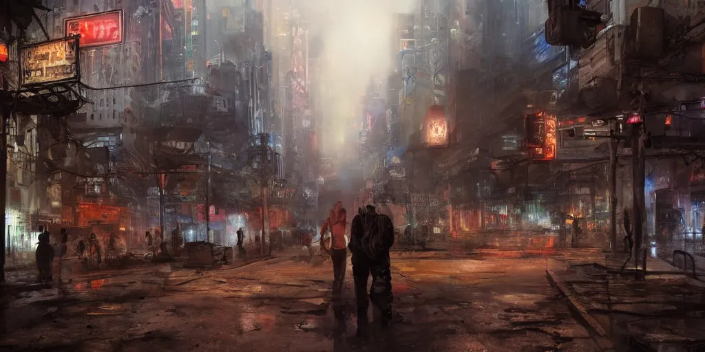 Image similar to a guatemalan solitary cyberpunk city, abandoned with neon ads and signs with evocative dramatic mood, fog, by jeremy mann and alphonse mucha, fantasy art, photo realistic, sunshaft, bloom, imax, dynamic lighting, artstation, poster, volumetric lighting, very detailed faces, 4 k, award winning