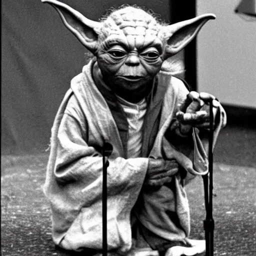 Image similar to yoda performing at woodstock