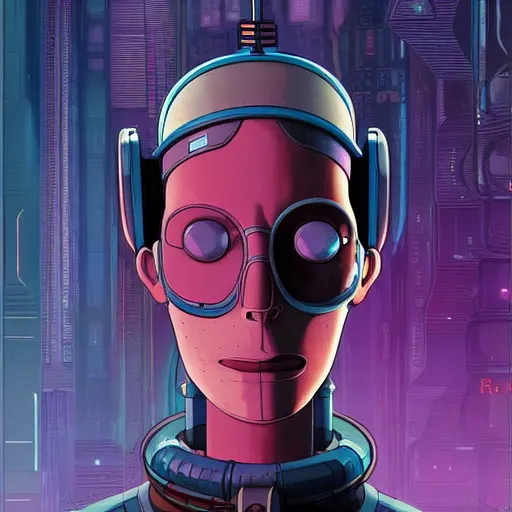 Image similar to 1 0 7 7 bender futurama cyberpunk portrait by gaston bussierre and charles vess and james jean and erik jones and rhads, inspired by ghost in the shell, beautiful fine face features, intricate high details, sharp, ultradetailed