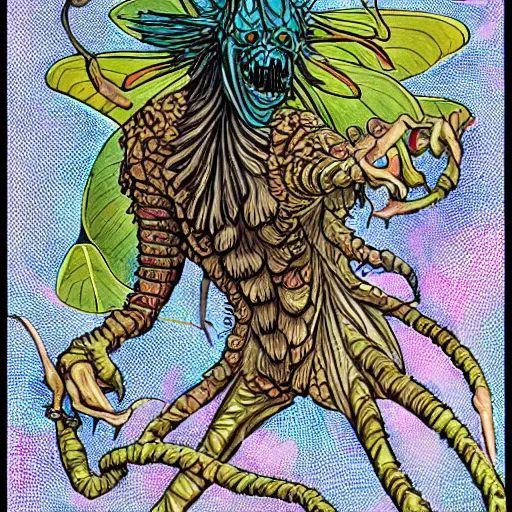 Image similar to detailed illustration, a demogorgon in the style of may gibbs, layered composition, layers, texture, textured, layered, sculpted, dynamic, 🦋,