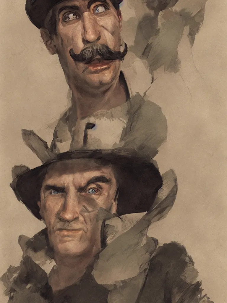 Image similar to realistic portrait of luigi from mario bros, by jean gireaud and hiroshi yoshida and craig mullins