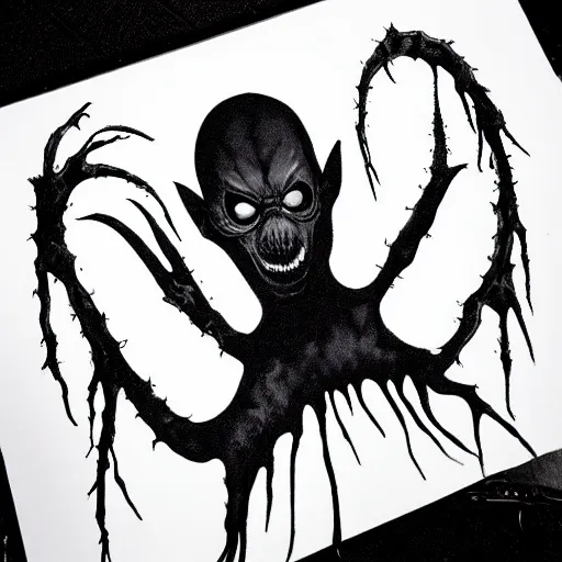 Image similar to a creature from a major horror hollywood movie, shadow ink wispy horrors