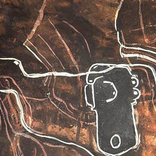 Prompt: a very detailed and artistic cave painting depicting a modern phone