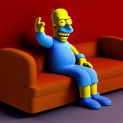 Prompt: octane render of homer simpson sitting on a couch, 8 k, very detailed, very intricate,