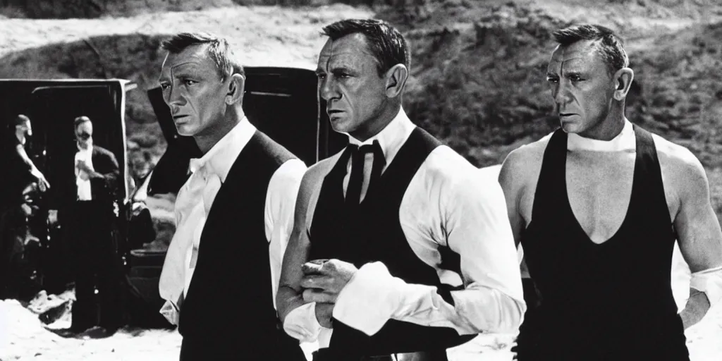 Image similar to Still of a James Bond movie with Daniel Craig as James Bond and Sean Connery as the father of James Bond