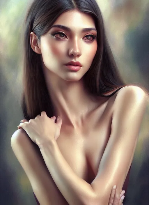 Image similar to photo of a gorgeous young woman in the style of stefan kostic, realistic, sharp focus, 8k high definition, insanely detailed, intricate, elegant, art by stanley lau and artgerm