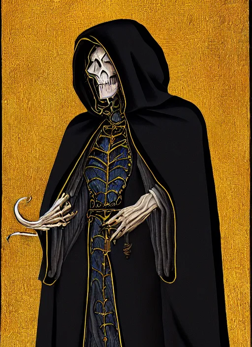 Image similar to ultradetailed painting of the necromancer, wearing a black cloak, crisp