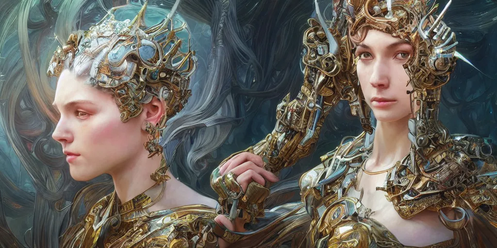 Prompt: HDR portrait photography of The Benevolent Cyborg Queen, fantasy, intricate, elegant, highly detailed, digital painting, artstation, HDR photo, smooth, sharp focus, illustration, art by artgerm and greg rutkowski and alphonse mucha