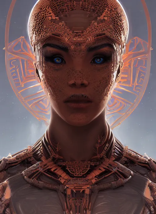 Image similar to symmetry!! portrait of copper pipe alien in the style of horizon zero dawn, machine face, intricate, elegant, highly detailed, digital painting, artstation, concept art, smooth, sharp focus, illustration, art by artgerm and greg rutkowski and alphonse mucha, 8 k