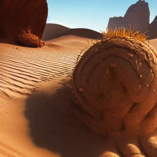 Image similar to giant monstrous desert worm bursting out of sand, unreal engine octane render, perfect composition, 8k