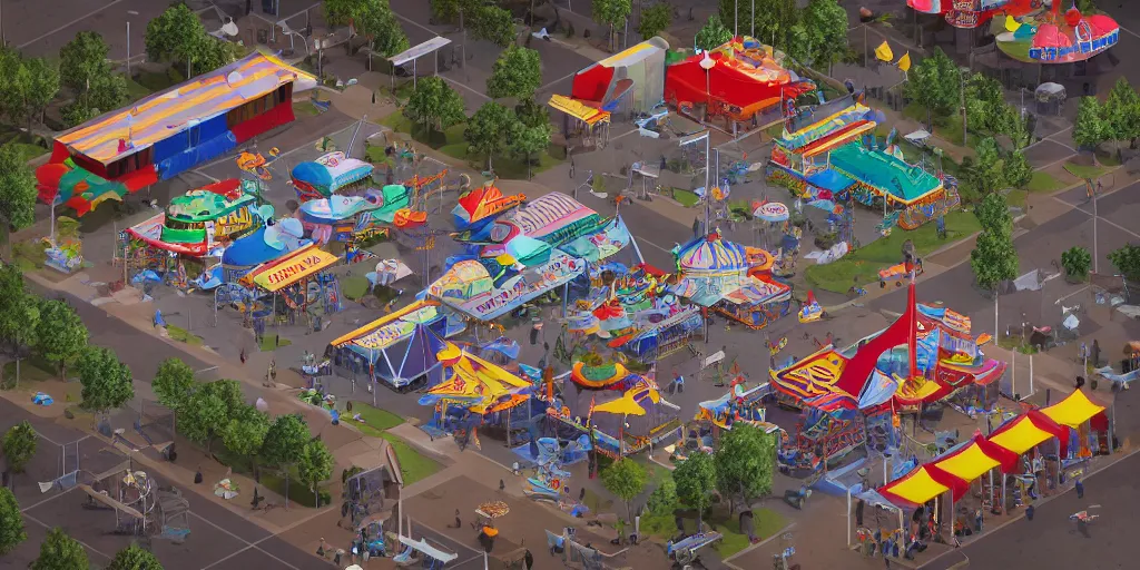 Image similar to isometric 3 d rendering of a county fair, art deco, octane render, trending on artstation,