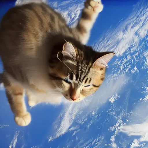 Image similar to Photo of a cat floating inside the ISS, realistic award-winning