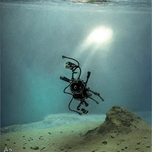 Prompt: underwater humanoid diving robot by alfred stevens