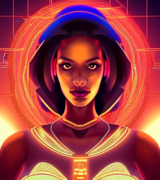 Image similar to symmetry!! egyptian princess of technology, solid cube of light, hard edges, product render retro - futuristic poster scifi, lasers and neon circuits, brown skin woman egyptian princess, intricate, elegant, highly detailed, digital painting, artstation, concept art, smooth, sharp focus, illustration, dreamlike, art by artgerm