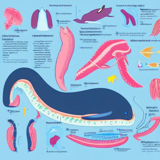 Prompt: kurzgesagt illustration of a blue whale anatomy