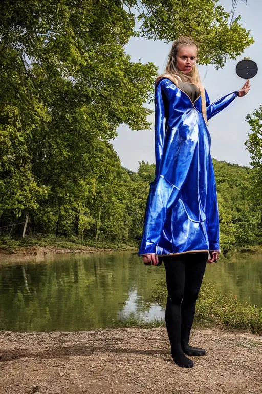 Image similar to woman in a bitcoin costume, posing in liberland, photo by annie liebovitz