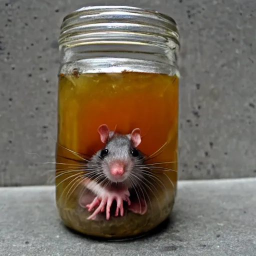 Prompt: pickled rats in a jar