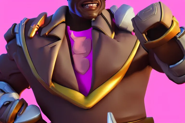 Image similar to doomfist, pink blazer, overwatch game, digital art, high detailed, unreal engine, artstation, 3 d render