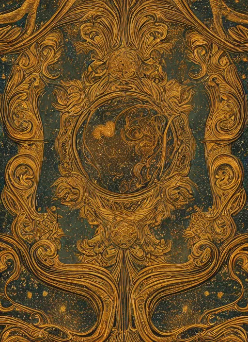 Image similar to an art painting about constellation, leo, high texture frosted background, fine pattern, rococo style, medieval style, by james jean and jung park, vertical line composition, center composition, parchment, cool, solemn, solemn, deep color, high precision, 4 k, wallpaper