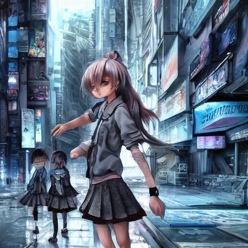 Image similar to dynamic composition, motion, ultra-detailed, incredibly detailed, a lot of details, amazing fine details and brush strokes, colorful and grayish palette, smooth, HD semirealistic anime CG concept art digital painting, watercolor oil painting of Clean and detailed post-cyberpunk sci-fi close-up schoolgirl in asian city in style of cytus and deemo, blue flame, relaxing, calm and mysterious vibes,, by a Chinese artist at ArtStation, by Huang Guangjian, Fenghua Zhong, Ruan Jia, Xin Jin and Wei Chang. Realistic artwork of a Chinese videogame, gradients, gentle an harmonic grayish colors. set in half-life 2, Matrix, GITS, Blade Runner, Neotokyo Source, Syndicate(2012), dynamic composition, beautiful with eerie vibes, very inspirational, very stylish, with gradients, surrealistic, dystopia, postapocalyptic vibes, depth of field, mist, rich cinematic atmosphere, perfect digital art, mystical journey in strange world