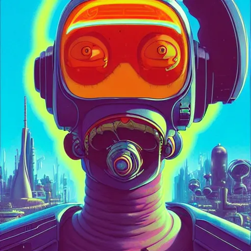 Image similar to akah 0 c 0 k futurama cyberpunk portrait by gaston bussierre and charles vess and james jean and erik jones and rhads, inspired by rick and morty, huge scale, beautiful fine face features, intricate high details, sharp, ultradetailed