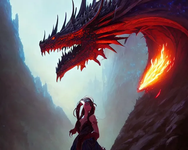 Image similar to highly detailed portrait of a fantasy dragon, in magic the gathering, stephen bliss, unreal engine, fantasy art by greg rutkowski, loish, rhads, ferdinand knab, makoto shinkai and lois van baarle, ilya kuvshinov, rossdraws, tom bagshaw, global illumination, radiant light, detailed and intricate environment