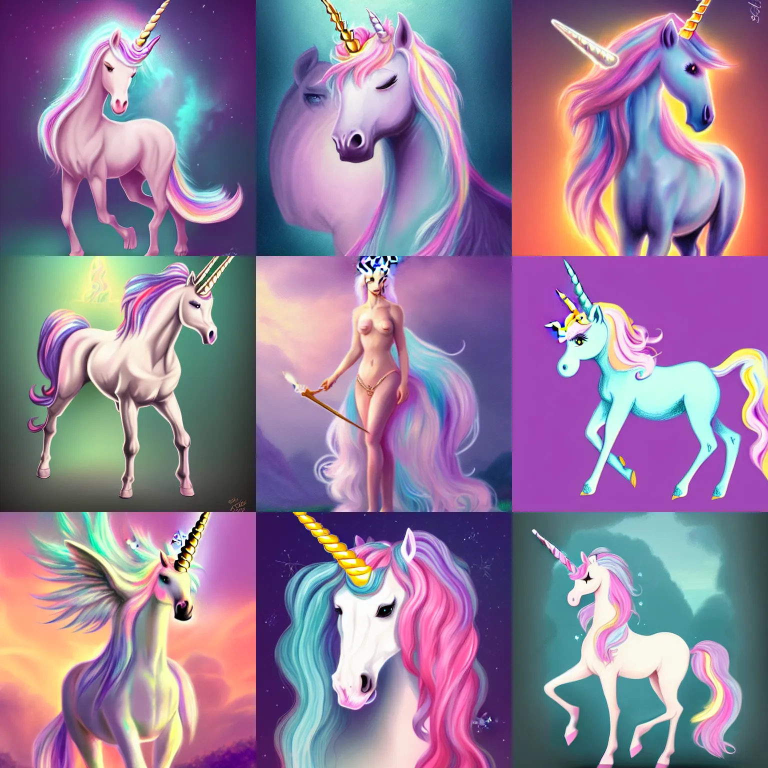 Prompt: unicorn centaur, concept art, elegent, pastel colors, character portrait, magic background, vintage fantasy, high detailed