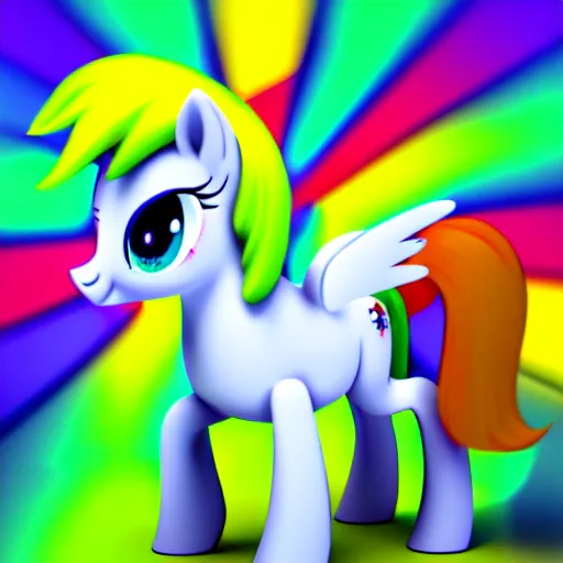 Image similar to white colored stoner pony from my little pony, marijuana themed, weed cutie mark, art, smoke everywhere, colorful, 3 d, render, blender 3 d, soft lighting, green mane, surrounded by smoke clouds spiraling around