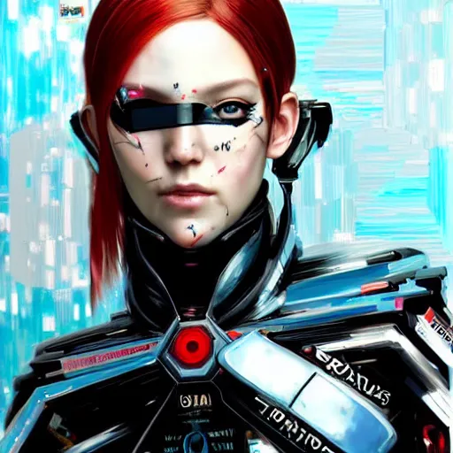 Image similar to portrait of female android by Tetsuya Nomura and Sandra Chevrier