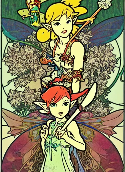 Prompt: great fairies, from the legend of zelda!! portrait illustration, pop art, splash painting, art by geof darrow, ashley wood, alphonse mucha, makoto shinkai