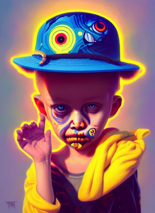 Image similar to a baby zombie in a yellow hat, tristan eaton, victo ngai, artgerm, rhads, ross draws