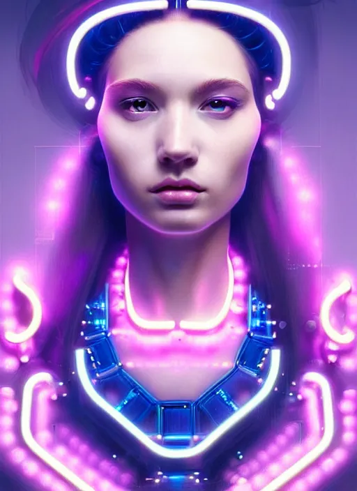 Image similar to a highly detailed long shot photo of very intricate female face portrait, futurism, rococo cyber neon lighting, detailed futuristic fibonacci jewelry, profile posing, hyper photorealistic, crispy quality, digital photography, trending in pinterest, cinematic, 4 k ultra hd, art by pascal blanche, art by greg rutkowski, art by artgerm,