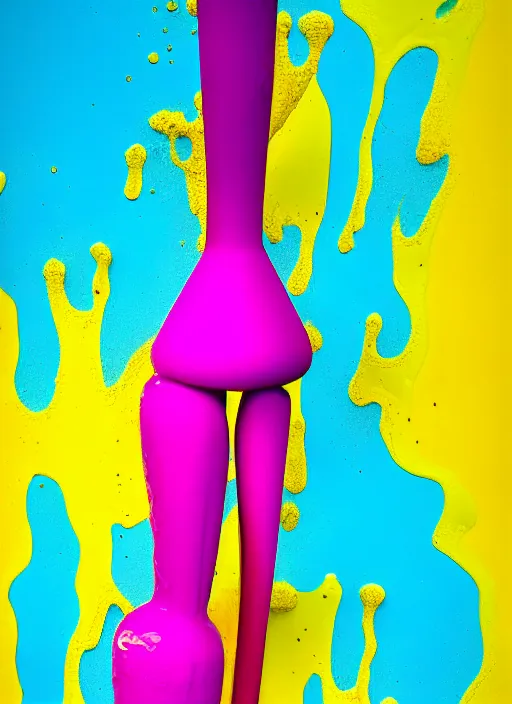 Image similar to an abstract drippy, melted mannequin, cyan, magenta, yellow