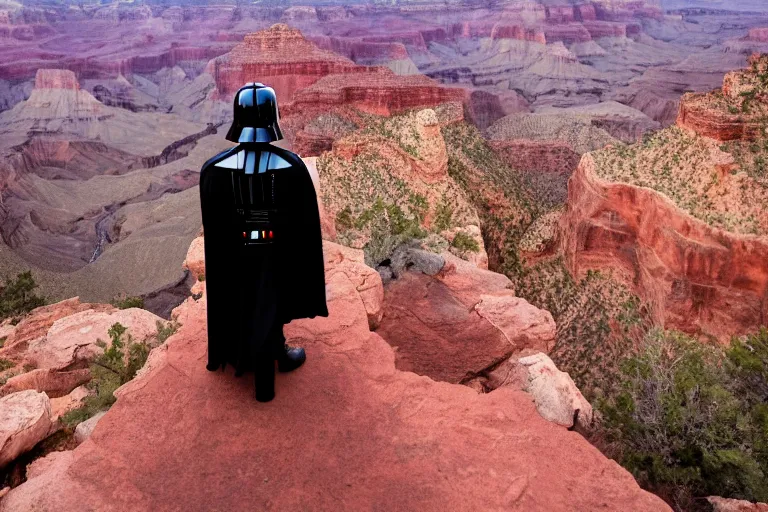 Image similar to darth vader visiting the grand canyon for the first time, excited, excited, excited, 4 k photography