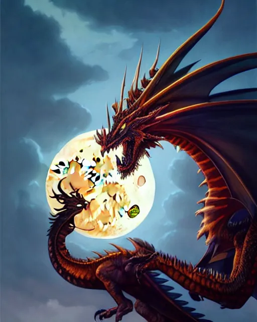Image similar to a potrait of a fantasy moon dragon, dragon, fine details. night setting. realistic shaded lighting poster by ilya kuvshinov katsuhiro, artgerm, jeremy lipkin and michael garmash, unreal engine, radiant light, detailed and intricate environment