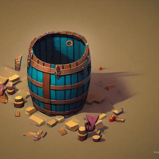 Image similar to isometric 3 d fantasy cute barrel, smoth 3 d illustration, cinematic matte painting, soft render, servando lupini, handpaint texture, blender, 3 dcoat