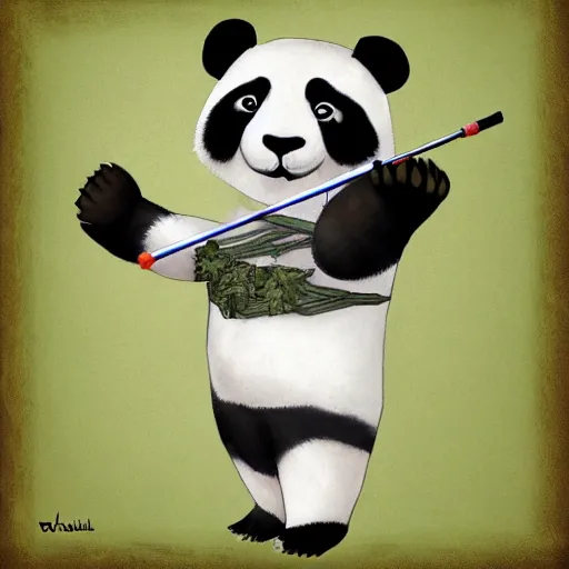 Prompt: a panda playing the traverse flute, digital art